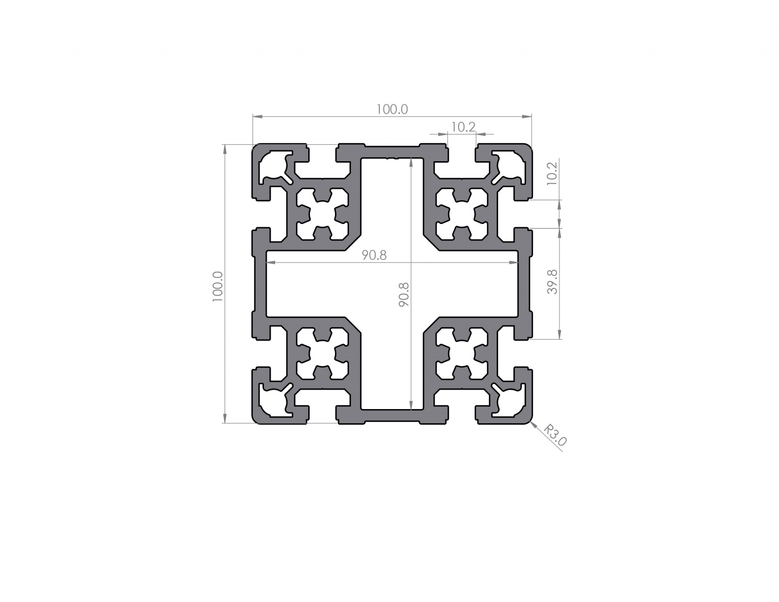 Aluminium profile 100x100 groove 10 B-type